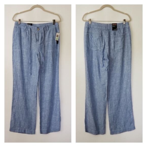 INC Linen Wide Leg Tie Waist Pants with Pockets - Picture 2 of 9